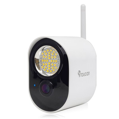 Toucan Floodlight Wireless Outdoor Smart Plug-In Security Camera with Night Vision, 2-Way Talk, Sire