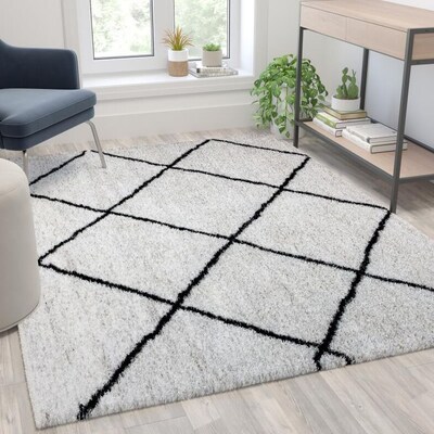 Flash Furniture Roxy Collection Polyester 89 x 62 Rectangular Handmade Rug, Ivory/Black (RCKJ18107