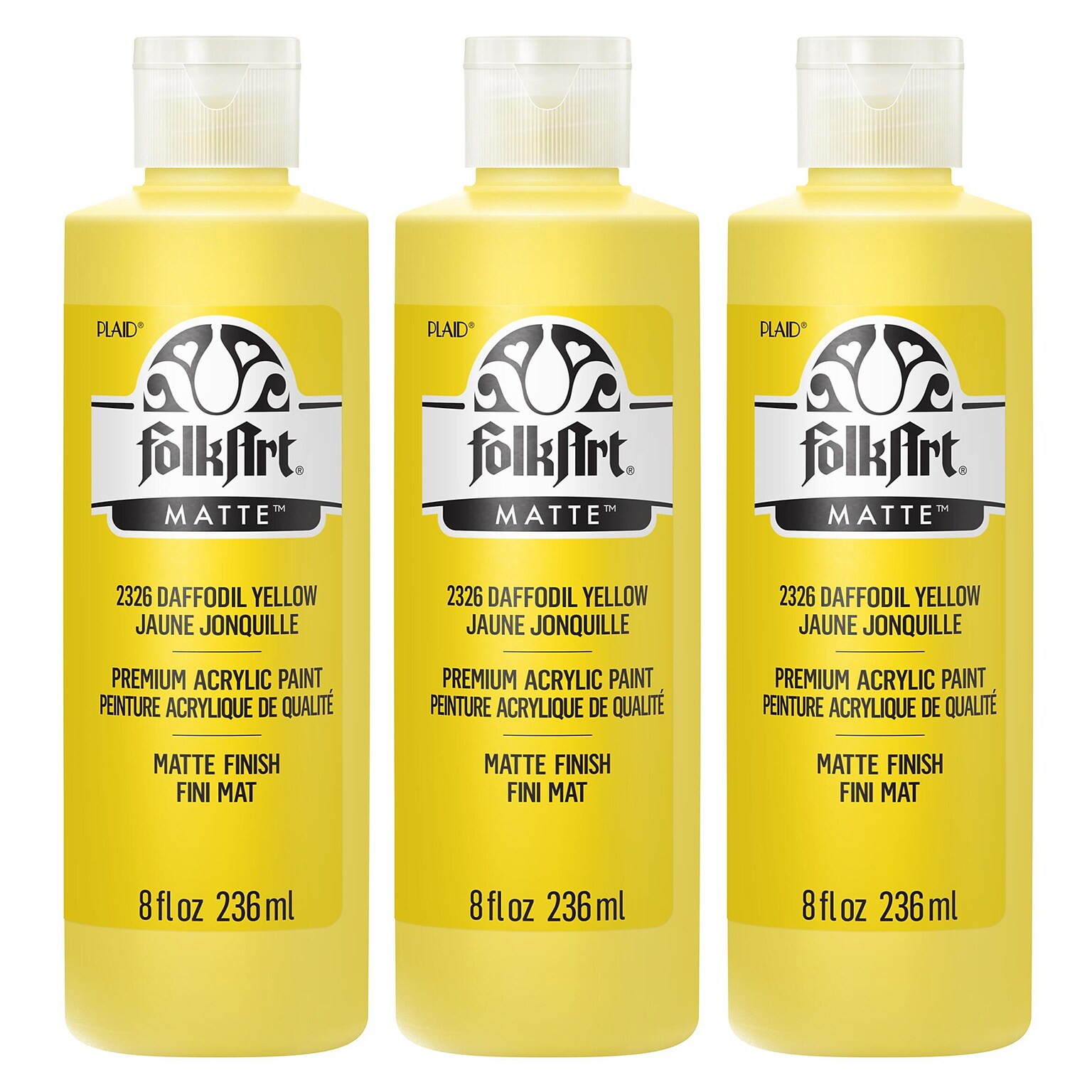FolkArt Acrylic Paint Matte, 8oz., Daffodil Yellow, 3/Pack(FLK2326-3)