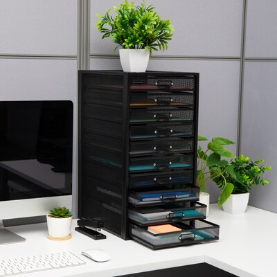 Mind Reader 10-Compartment Metal Mesh File Storage Drawers, Black (10CABMESH-BLK)