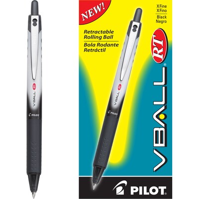 Pilot VBall RT Retractable Rollerball Pens, Extra Fine Point, 0.5mm, Black Ink, Dozen (26106)