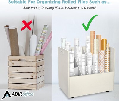 AdirOffice 21-Slot Mobile Roll File, Lockable, 28.5"H x 30"W x 15.75"D, White (625-WHI-KIT1)