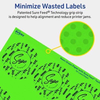 Avery Laser/Inkjet Multipurpose Circle Labels, 2.5" Dia., Neon Green, 720/Box (94502)