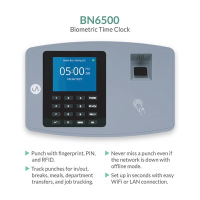 uAttend Fingerprint Time Clock System, Black/Gray (BN6500)