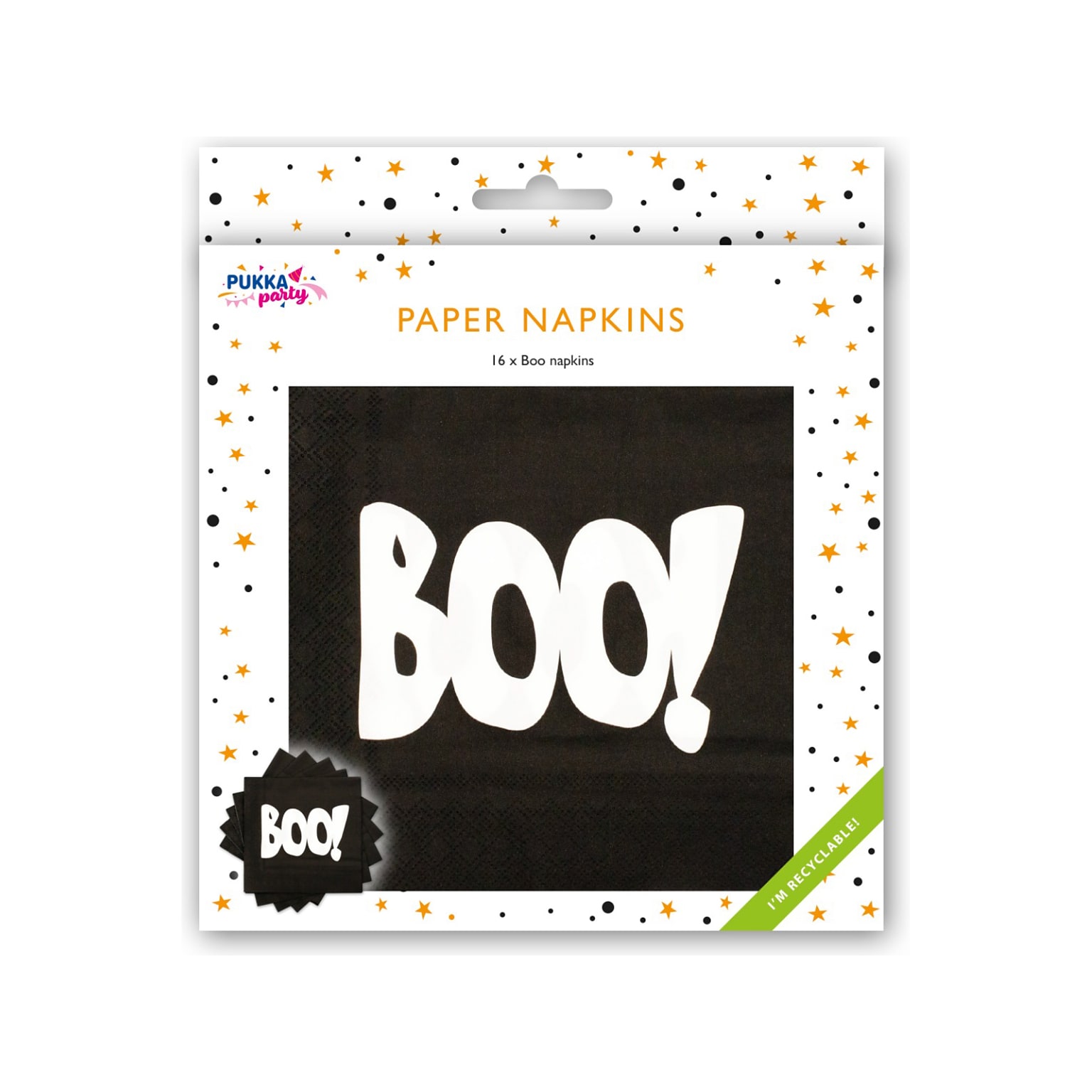 Pukka Party Boo! Halloween Paper Napkins, Black, 16/Pack (PTY553)