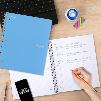 Five Star with Study App 3-Subject Notebooks, Wide Ruled, 150 Sheets, Blue (930011CG1-ECM26)
