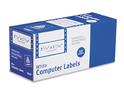 Avery Computer Labels, Dot Matrix Labels and Pin-Feed Labels, 1-7/16 x 3-1/2, White, 5,000 Labels/