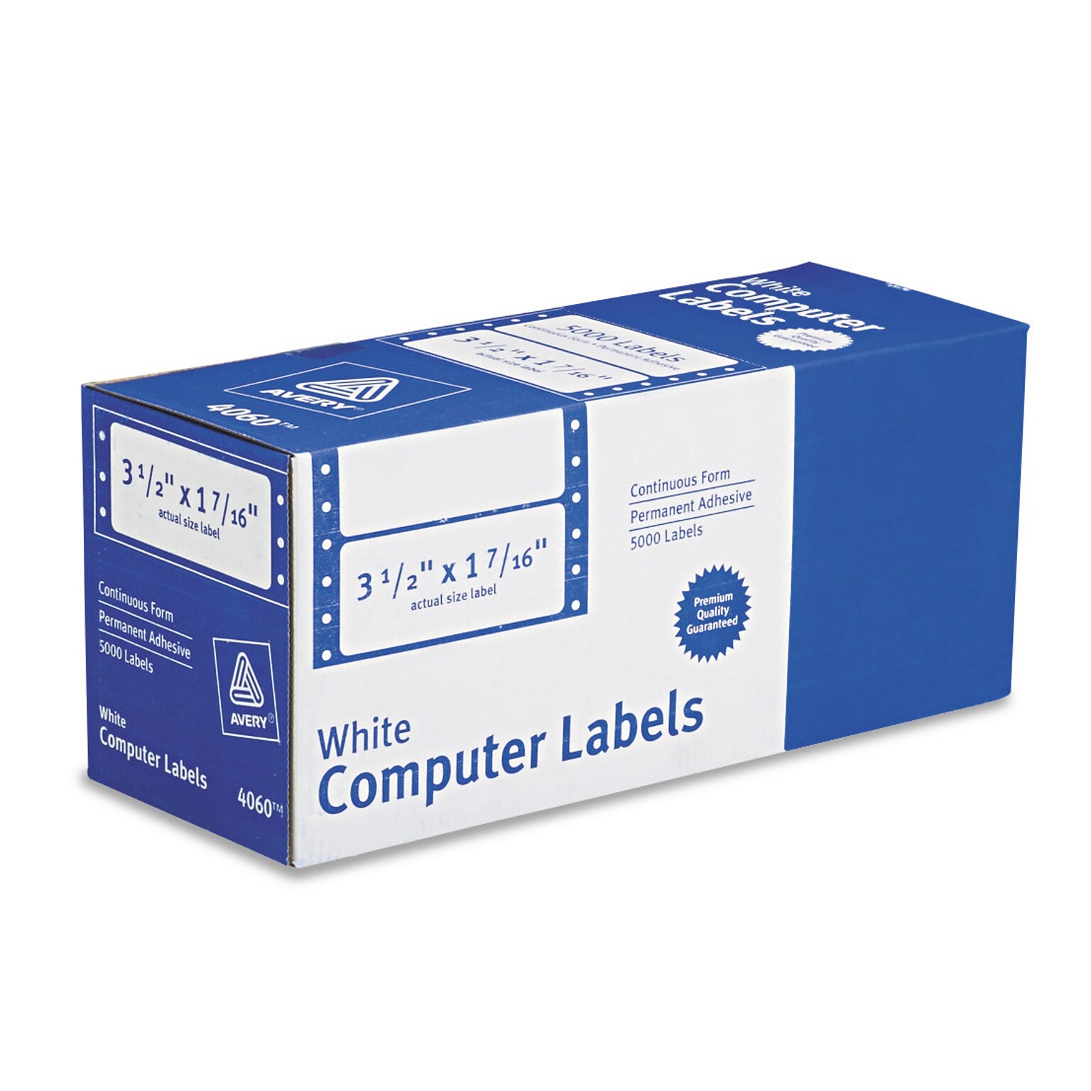 Avery Computer Labels, Dot Matrix Labels and Pin-Feed Labels, 1-7/16 x 3-1/2, White, 5,000 Labels/Pack (4060)