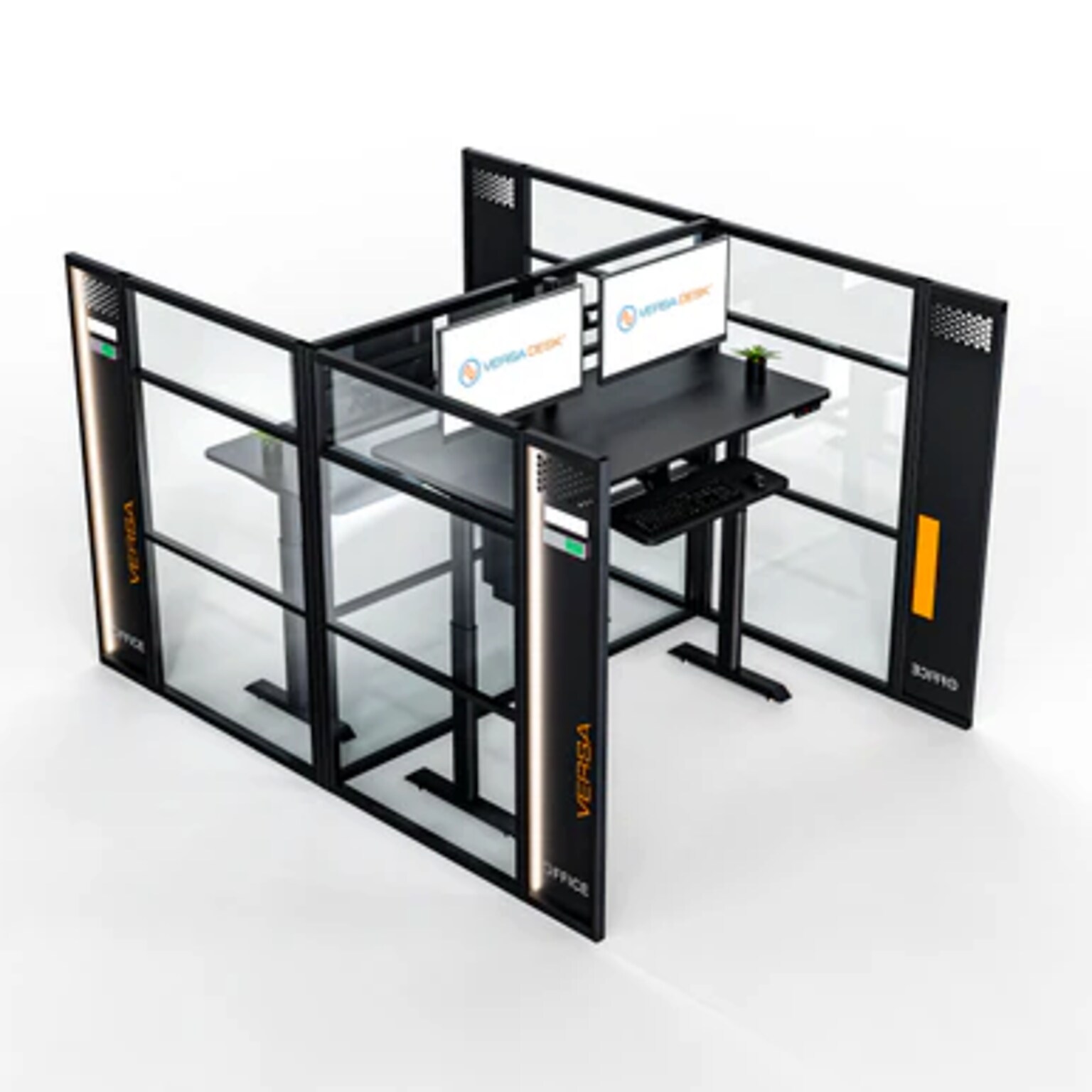 VersaDesk WorkNest 66H x 81W 2 Person H-Shaped Cubicle Panel Workstation, Black (WNCH-7296-B)
