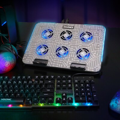 Enhance Voltaic 2 Adjustable Laptop Cooling Pad Stand with 6 Fans, 2 USB Ports, RGB Lighting (ENVOC62100CLWS)