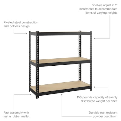 Space Solutions 1000 Riveted Steel Shelving 3-Shelf Unit, 12" x 30" x 30", Black (22539)