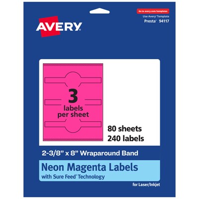 Avery Cigar Laser/Inkjet Multipurpose Labels, 2-3/8 x 8, Neon Magenta (240/Box)