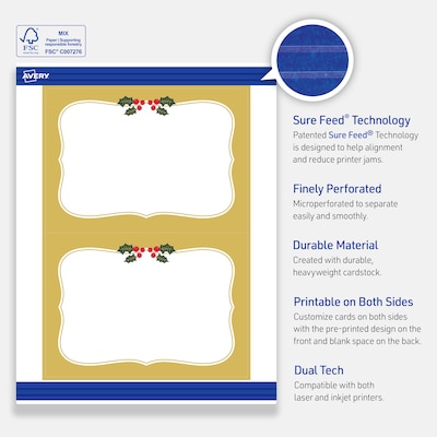 Avery Gold-Metallic Berries General Use Blank Cards, White, 20/Pack (S00-FGQ)
