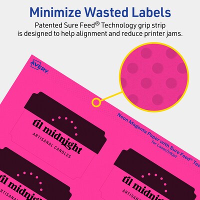 Avery Laser/Inkjet Rectangle Scalloped Multipurpose Labels, 2" x 3", Neon Magenta, 320/Pack (94267)