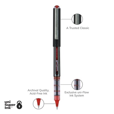 uni-ball Vision Rollerball Pen, Micro Point, 0.5mm, Red Ink, 12/Pack (60117)