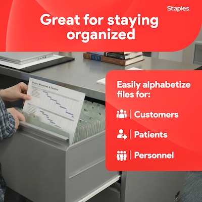 Staples® A-Z Index File Guide, Letter Size, Gray/Green, 25/Set (ST118273)
