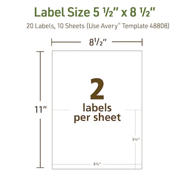 Avery EcoFriendly Shipping Labels, Matte White, 5-1/2" x 8-1/2", Laser/Inkjet, 2 Labels/Sheet, 20 Labels Total (48808)