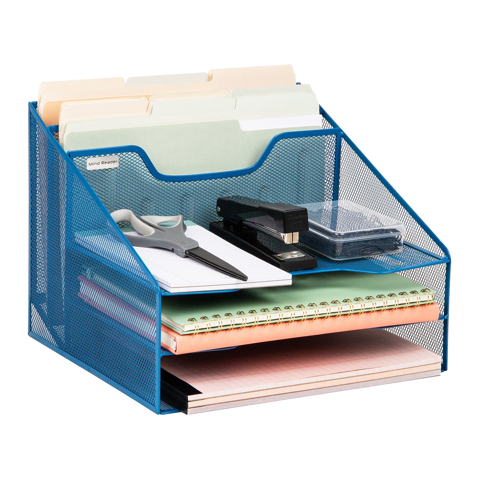 Mind Reader Metal Desktop Organizer Vertical File Holder Paper Letter Tray, Turquoise (MESHBOX5-TUR)
