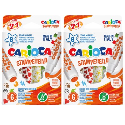 CARIOCA Stamperello Washable Kids Markers, Twin Tip, Assorted Colors, 6/Pack, 2/Bundle (CRA42279-2)