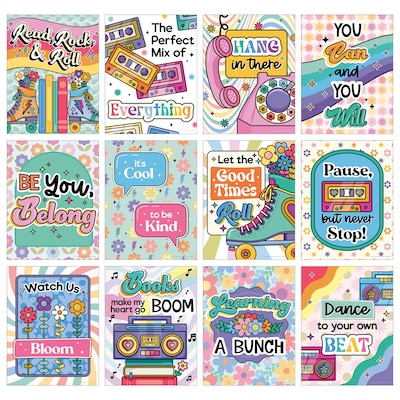 Carson Dellosa Happily Ever Elementary Retro Remix 8.5 x 11 Motivational Posters, 12/Pack (106080)
