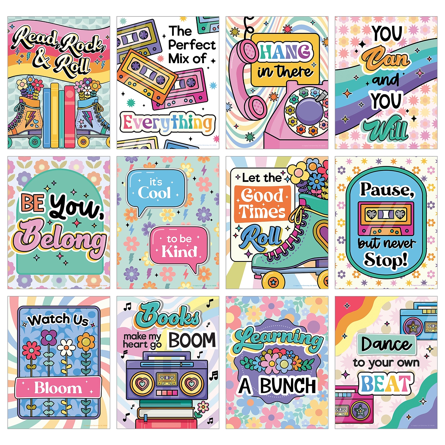Carson Dellosa Happily Ever Elementary Retro Remix 8.5 x 11 Motivational Posters, 12/Pack (106080)