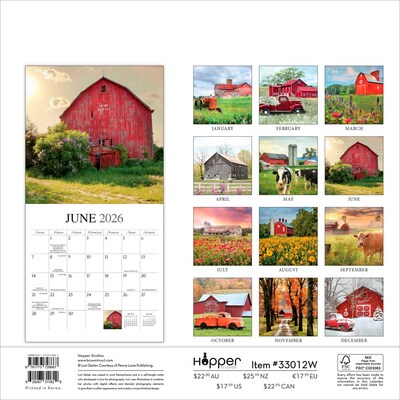 2026 BrownTrout Beckoning Barns 12 x 12 Monthly Wall Calendar (9781773728667)