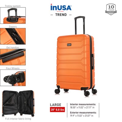 InUSA Trend 31.07" Hardside Suitcase, 4-Wheeled Spinner, Orange (IUTRE00L-ORA)