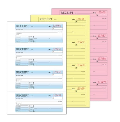 Cosco 3-Part Carbonless Receipts, 7.625" x 10.875", 100 Sets/Book (074053)