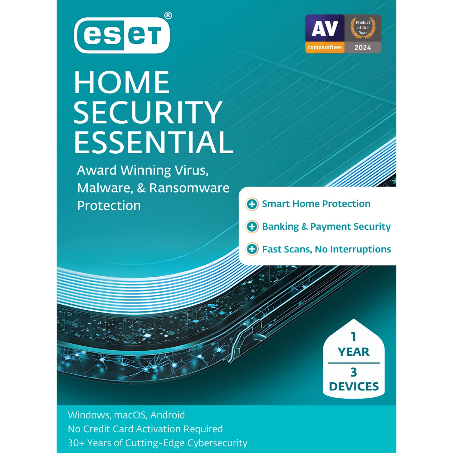 ESET Home Security Essential 2025 for 3 Users, Windows and Mac, Download (RTL-EHSE-N1-3-1-XLS)