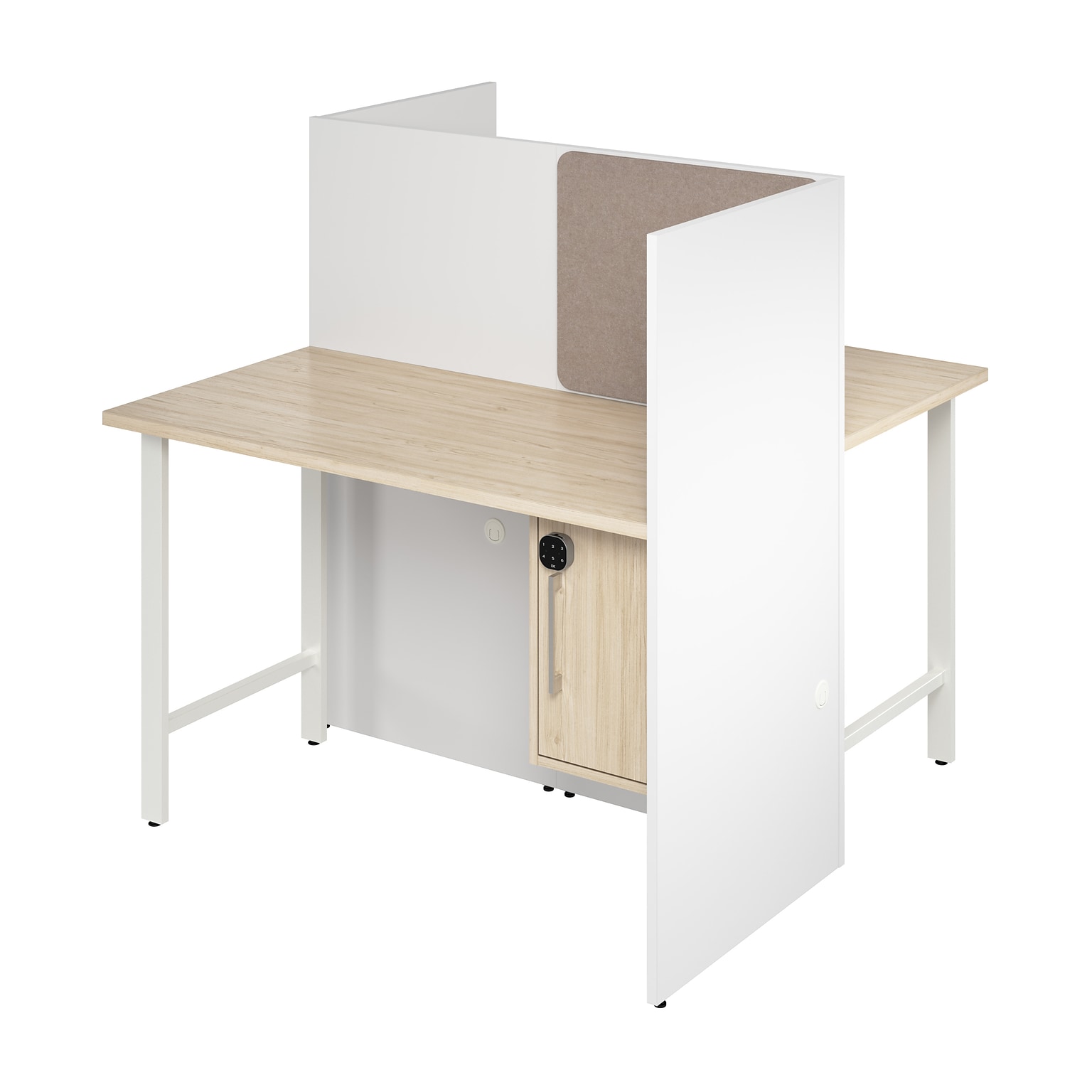 Bush Business Furniture Hustle 48W 2 Person Back to Back Cubicle Panel Workstation, White/Natural Elm (HUS031WHNE)