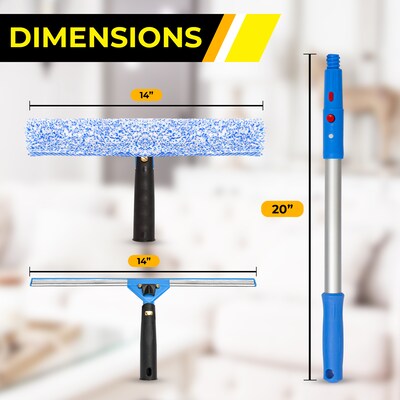 Gritt Commercial Pro Window Washing Kit with 14" Squeegee, 14" Washer and 20" Pole (GRI138)