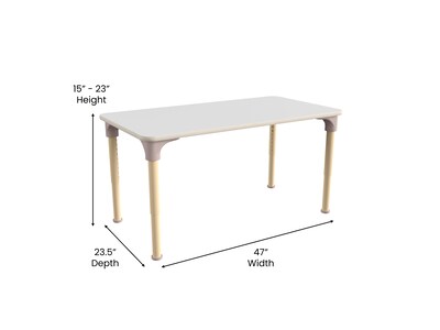 Flash Furniture Bright Beginnings Hercules Rectangular Table, 47" x 24", Height Adjustable, White/Beech (MK-ME088026-GG)