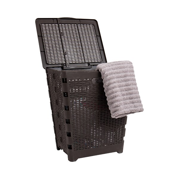 Mind Reader Foldable Plastic Laundry Hamper with Lid, Brown (FOLHAMP61-BRN)