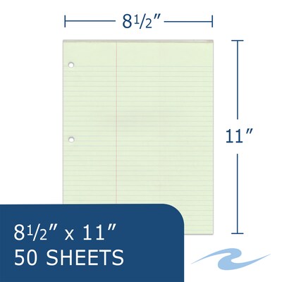 Roaring Spring Paper Products 8.5" x 11" Glued Pads, College Ruled, Green, 50 Sheets/Pad, 36 Pads/Case (95134cs)