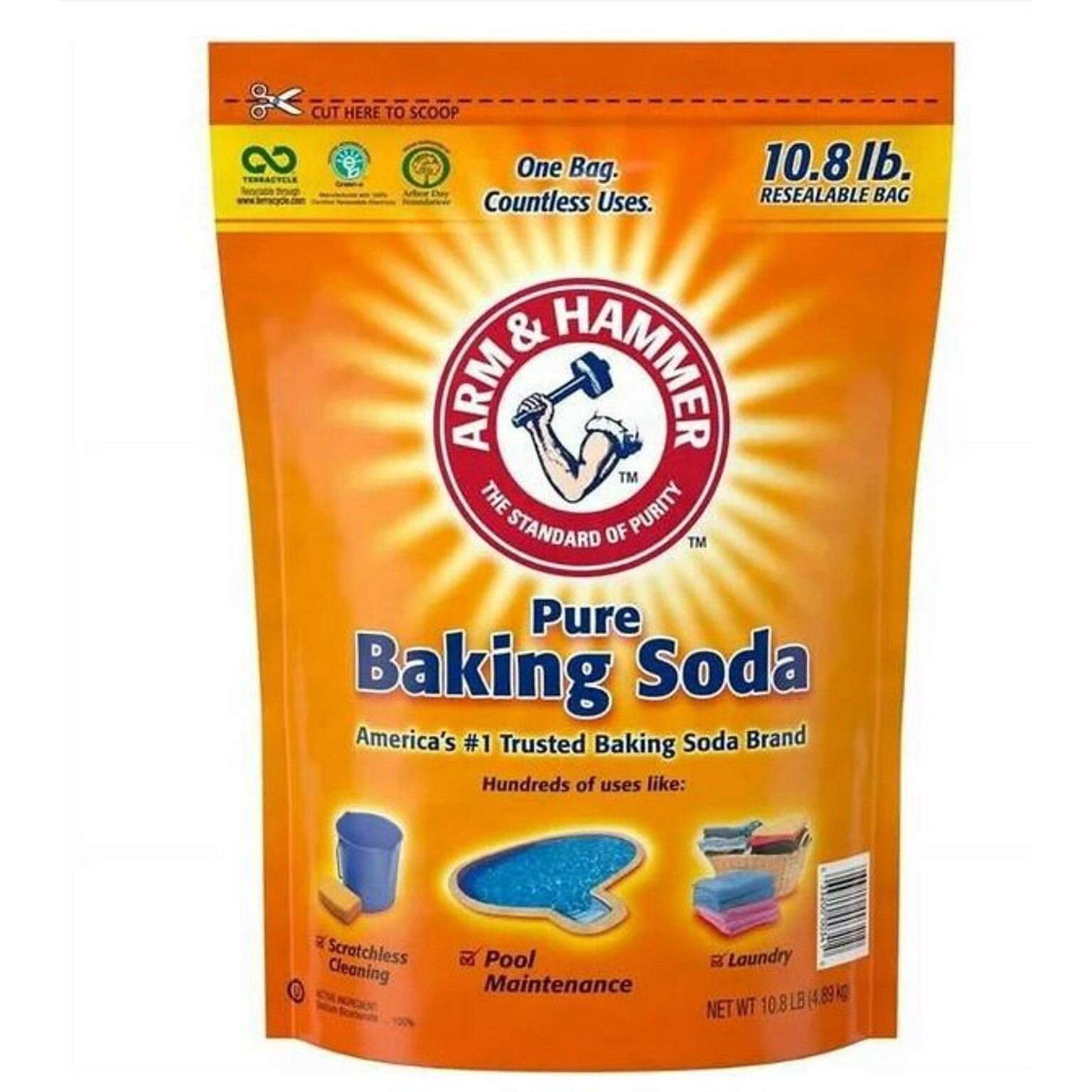 Arm & Hammer Baking Soda, 10.8 lb. Bag, 4/Carton (CDC3320000341)