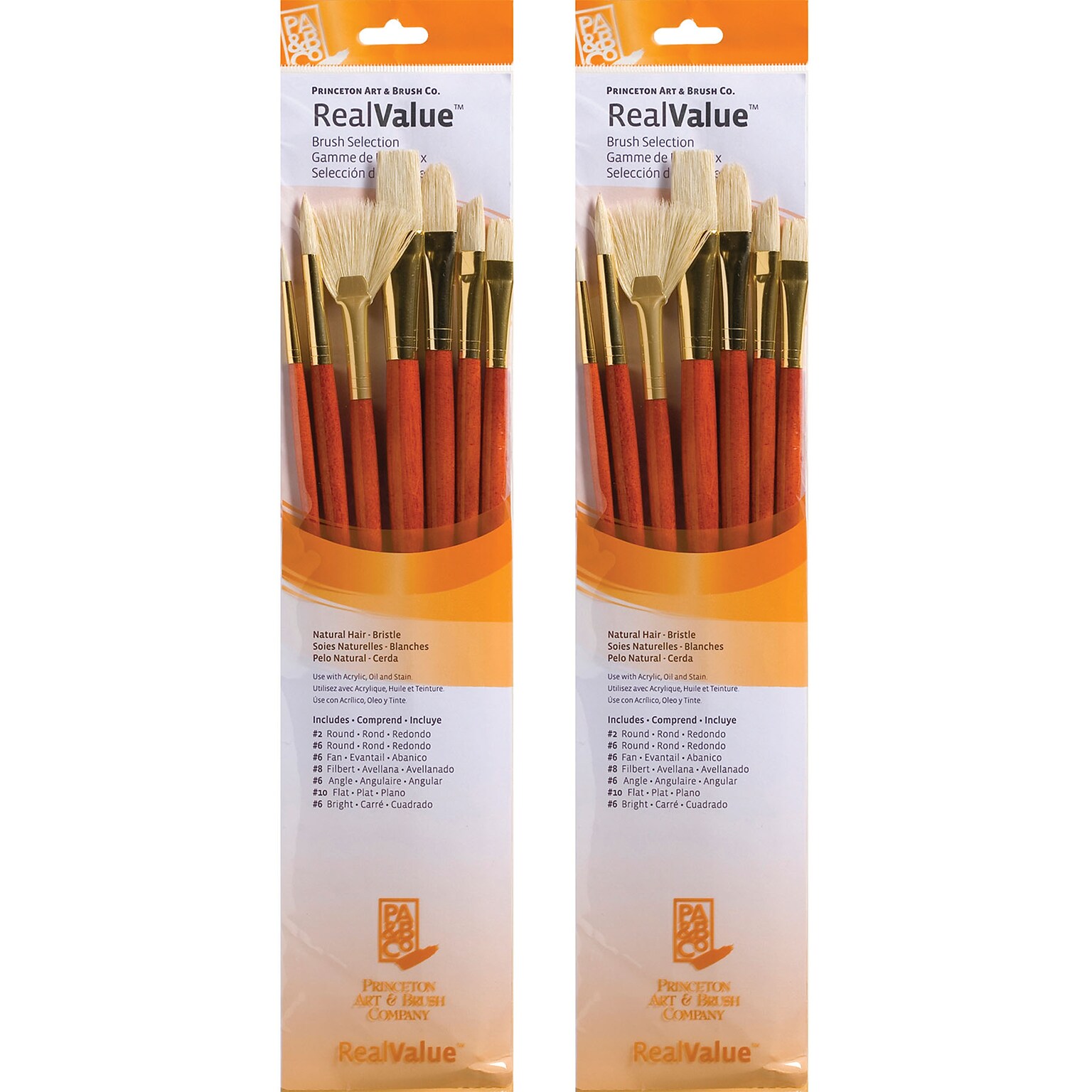 Princeton RealValue Long Handle Mixed Media Natural Brush Set, 7/Set, 2 Sets/Bundle (PBXPR9154-2)