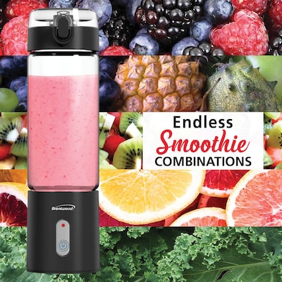 Brentwood 17-Oz. Portable Battery-Operated USB-Chargeable Glass Blender, Black (RJB-100BK)