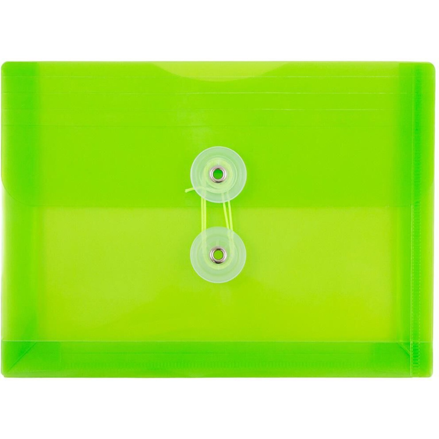 JAM Paper Premium Plastic Filing Envelope with Button & String Closure, Lime Green, 3/Pack (920B1LIX3)