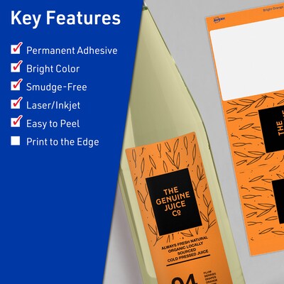 Avery Rectangle Multipurpose Labels, 3-1/4 x 8-3/8, Bright Orange, 120/Pack (94251)