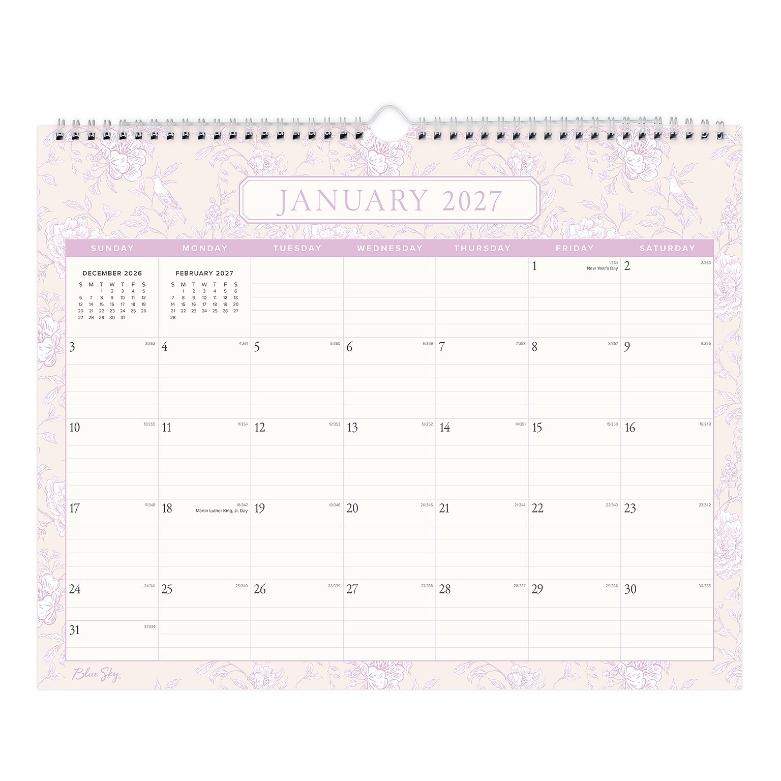 2027 Blue Sky 15 x 12 Monthly Wall Calendar, Lilac (160291)