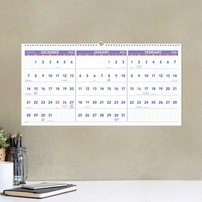 2025 -2027 AT-A-GLANCE 27" x 12" Three-Month Wall Calendar, White/Purple (PM14-28-26)