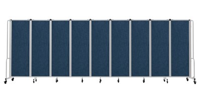 National Public Seating Robo Series 9-Panel Folding Mobile Room Divider, 72"H x 210"W, Blue Fabric (RDG6-9PT04)