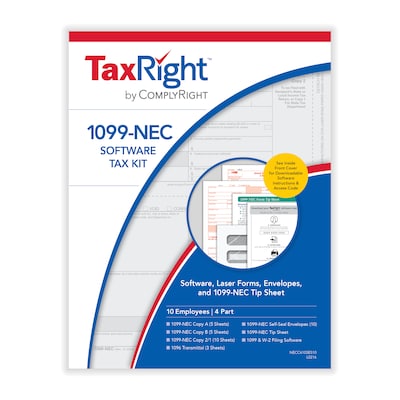 TaxRight 2026 1099-NEC Tax Forms Set with Envelopes & Software, 4-Part, 10/Pack (NECSC6103ES15)