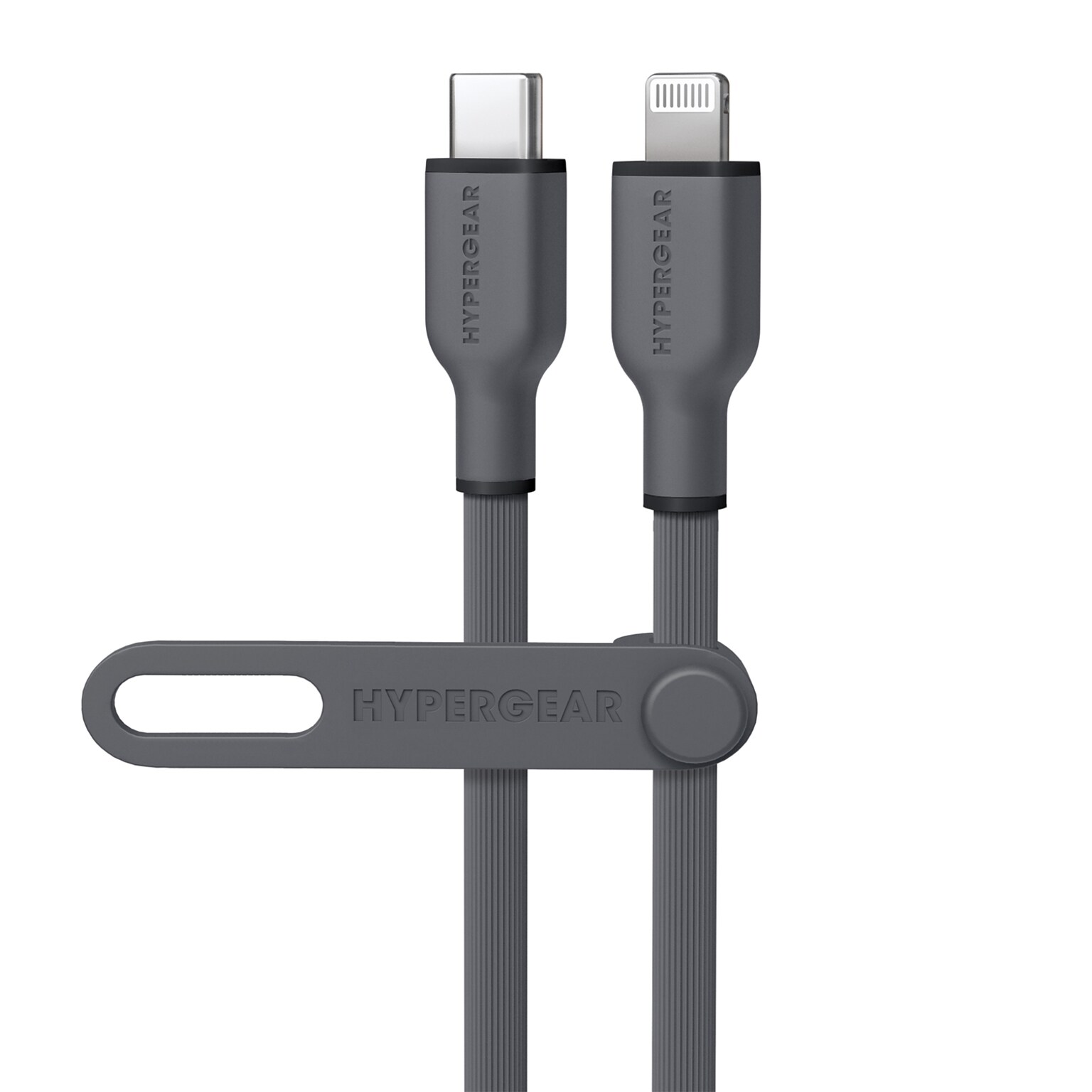 HyperGear Flexi Pro USB-C to Lightning Soft-Touch Silicone Fast Charge and Sync Cable, 10 ft., Gray (16009)