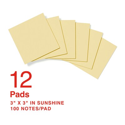 Staples Pop-up Ultra Sticky Notes, 3 x 3, Sunshine Collection, 100 Sheets/Pad, 12 Pads/Pack (ST628