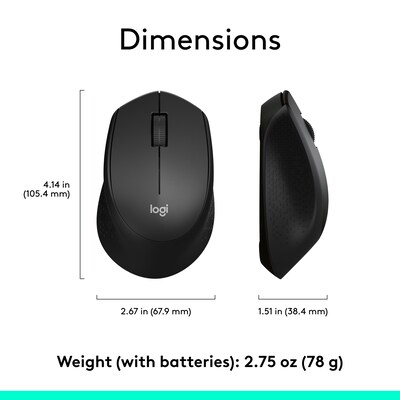 Logitech M330 Silent Plus Wireless Optical USB Mouse, Black (910-004905)