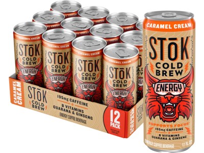 Stok Energy Caramel Cream Cold Brew Coffee, 11 oz., 12 Cans/Carton (196067)