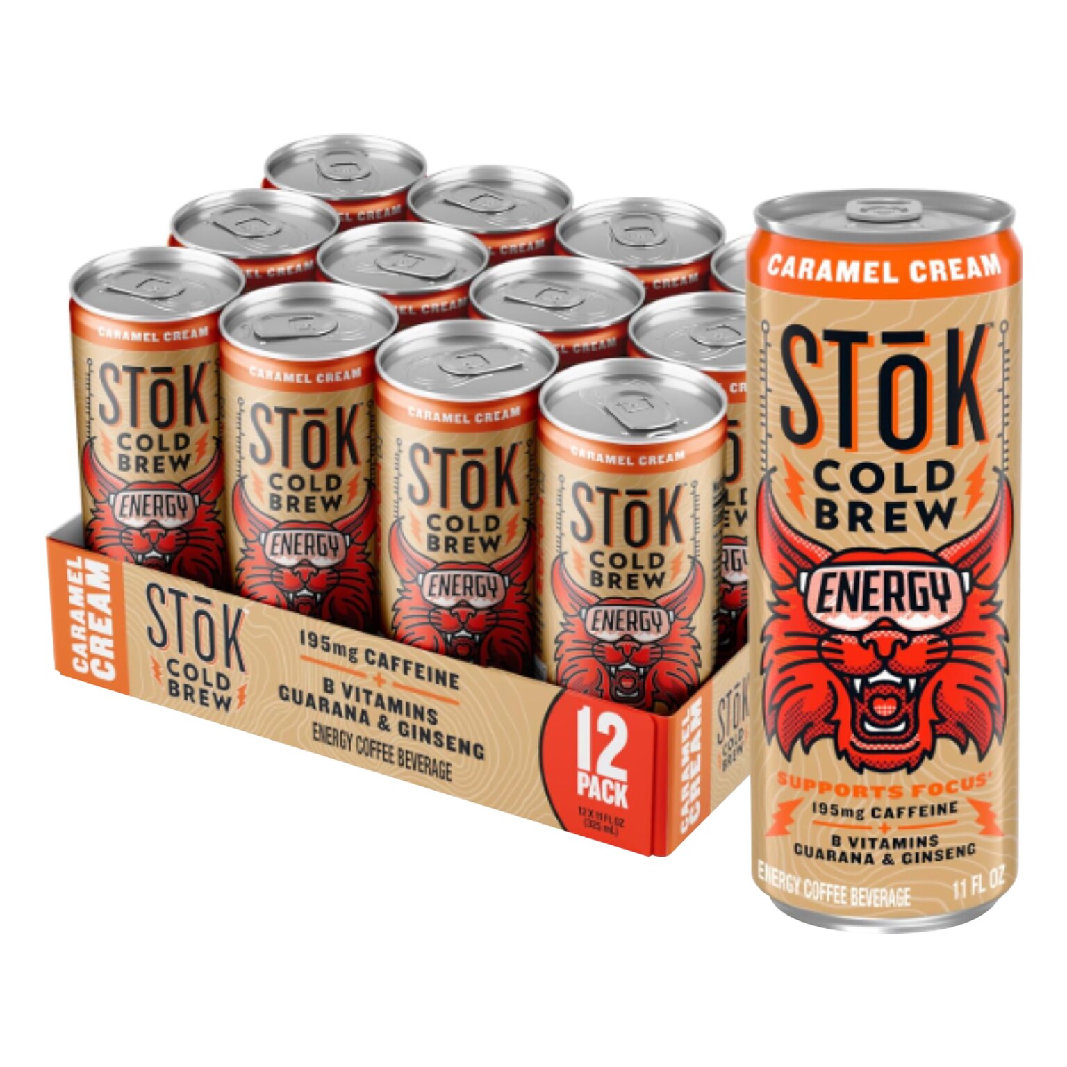 Stok Energy Caramel Cream Cold Brew Coffee, 11 oz., 12 Cans/Carton (196067)