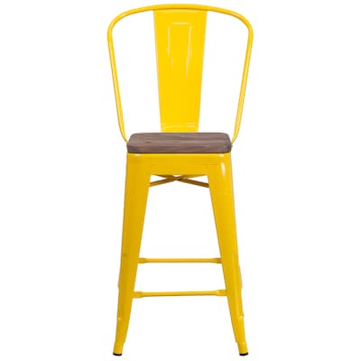 Flash Furniture Lily Contemporary Metal Vertical Back Counter Height Stool, Yellow, 4-Pieces/Pack (4CH3132024GBYLW)