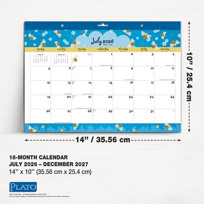 2026-2027 Plato Busy Bees 14" x 10" Academic Monthly Desk Pad Calendar (9798330708116)